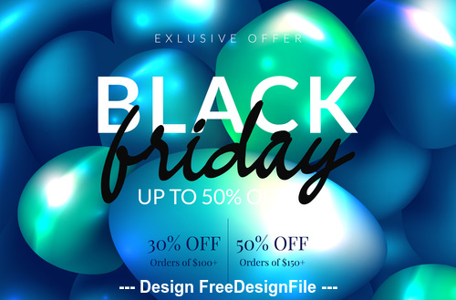 Black friday blue balloons with special offer poster vector