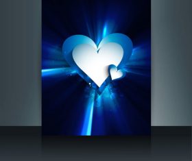 Blue heart shaped brochure cover vector
