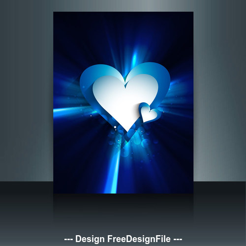 Blue heart shaped brochure cover vector