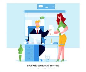 Boss and secretary in office cartoon illustration vector