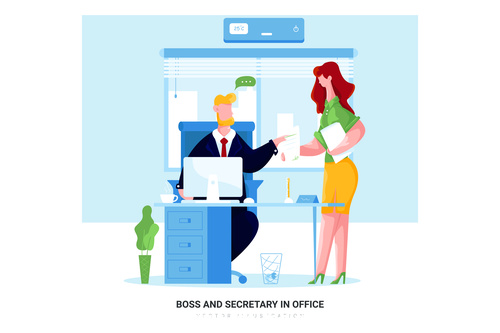 Boss and secretary in office cartoon illustration vector