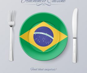 Brazil authentic cuisine and flag circ icon vector