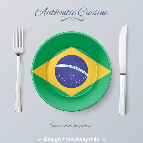 Brazil authentic cuisine and flag circ icon vector