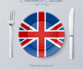 Britain authentic cuisine and flag circ icon vector