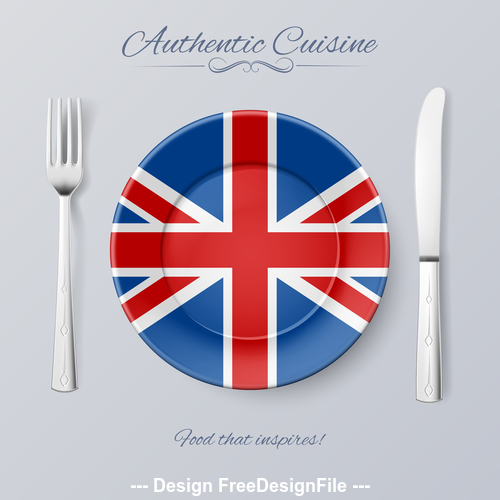 Britain authentic cuisine and flag circ icon vector