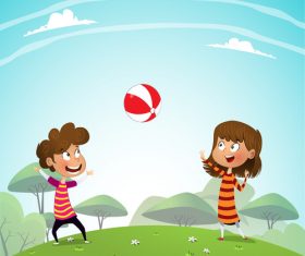 Brother and sister playing with the ball vector