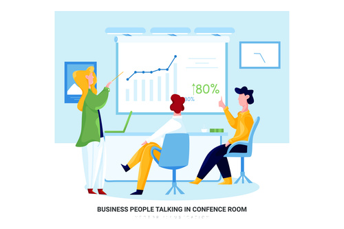 Business peoplr talking in confence room cartoon illustration vector