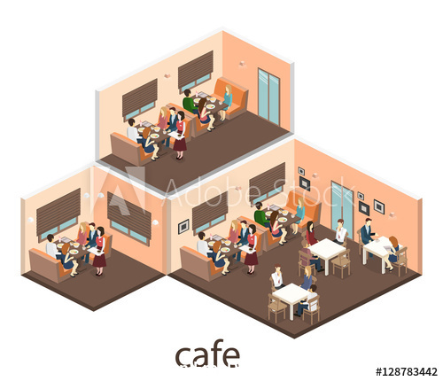 Cafe 3D building model vector