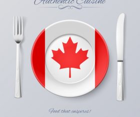Canada authentic cuisine and flag circ icon vector