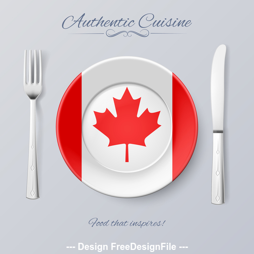 Canada authentic cuisine and flag circ icon vector