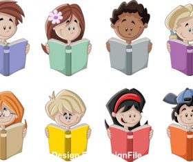Cartoon children reading books vector