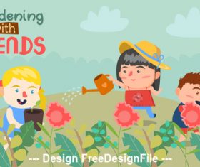 Cartoon children watering flowers Illustration vector