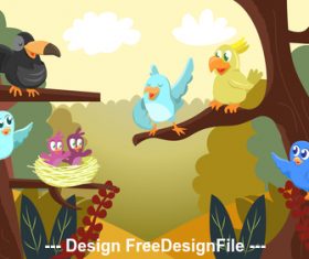 Cartoon cute bird party vector