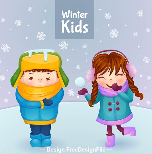 Cartoon cute winter kids vector