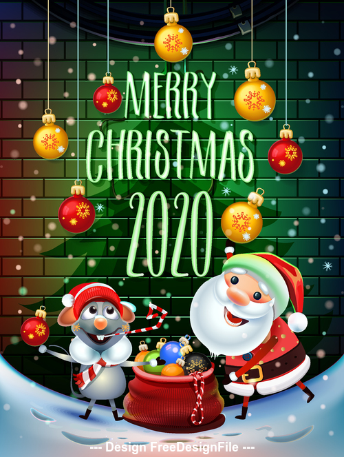 Cartoon greeting card 2020 happy christmas vector