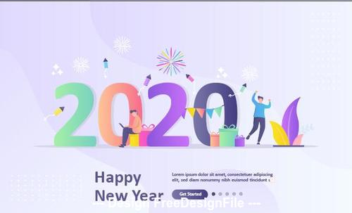Cartoon illustration happy new year colorful 2020 number vector
