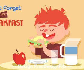 Cartoon illustration of children eating breakfast vector