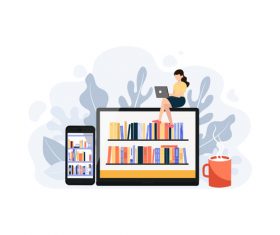 Cartoon illustration online reading vector