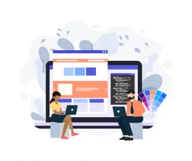 Cartoon illustration website building vector