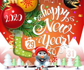 Cartoon rat happy christmas vector