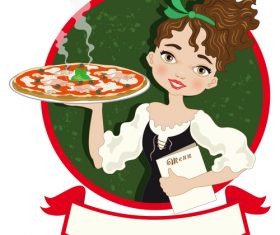 Cartoon waiter and pizza vector