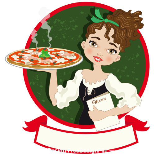 Cartoon waiter and pizza vector