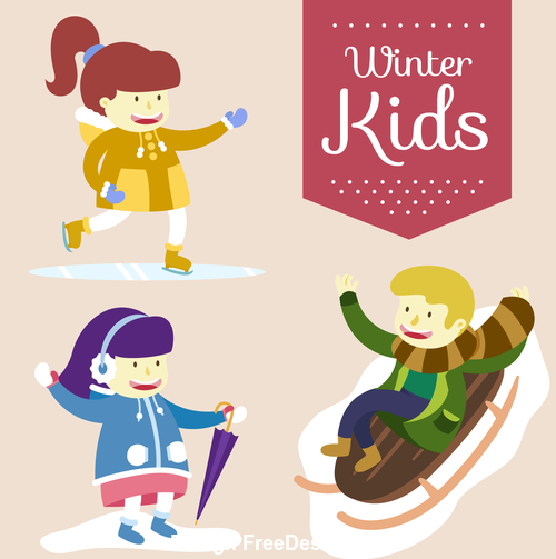 Cartoon winter kids vector