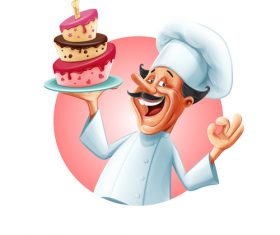 Chef holding a birthday cake vector