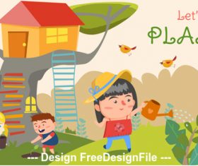 Children and plants cartoon Illustration vector
