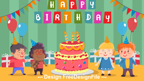 Children birthday party cartoon Illustration vector free download