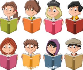 Children reading books vector