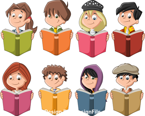 Children reading books vector