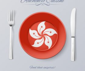 China Hong Kong authentic cuisine and flag circ icon vector
