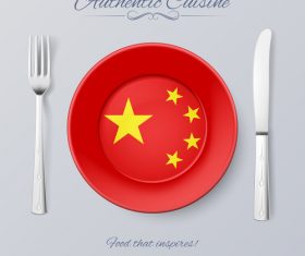 China authentic cuisine and flag circ icon vector