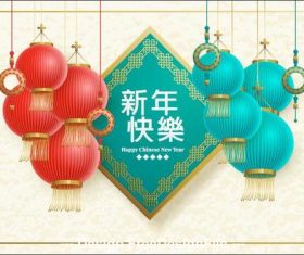 Chinese new year greeting card and lantern vector 02