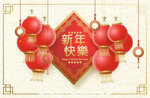 Chinese new year greeting card and lantern vector 03