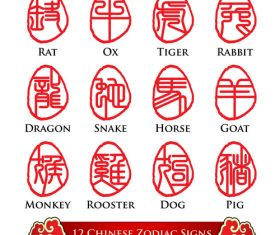 Chinese zodiac signs calligraphy design vector