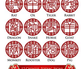 Chinese zodiac signs openwork font design vector
