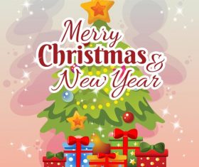 Christmas card with tree and gift vector
