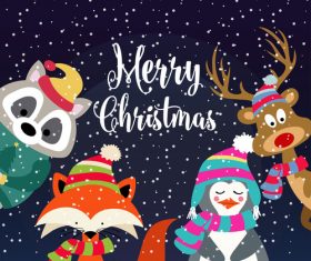 Christmas cartoon animal background card vector