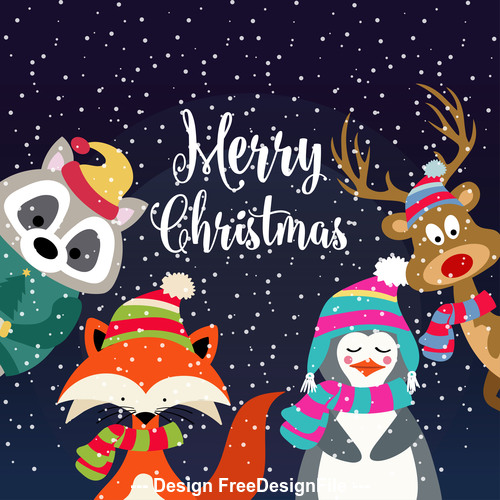 Christmas cartoon animal background card vector
