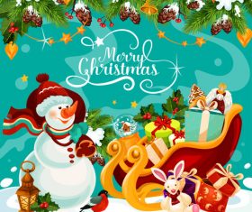 Christmas cute snowman and gift background cartoon vector