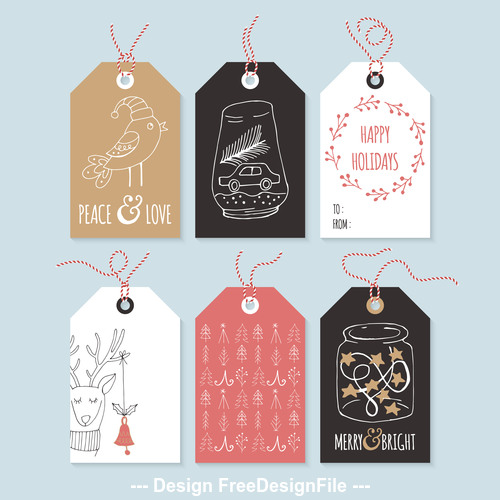 Christmas element hand drawing tag design vector