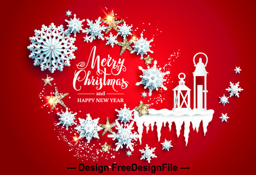 Christmas element paper cut art vector