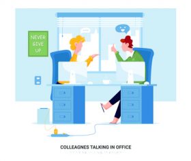 Colleagnes talking in office cartoon illustration vector
