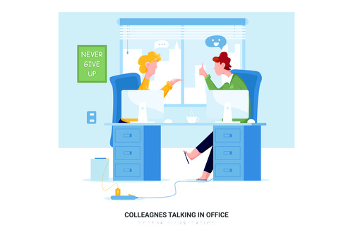 Colleagnes talking in office cartoon illustration vector