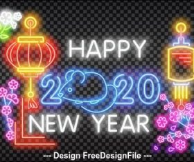 Color 2020 new year neon greeting card backgrounds vector