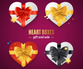 Color bow heart shaped gift box vector
