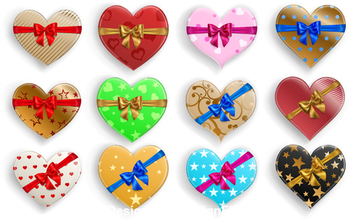 Color heart gift box and bow vector