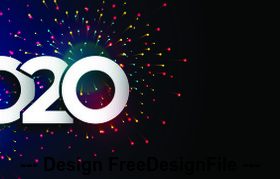 Colorful flower 2020 digital happy new year vector